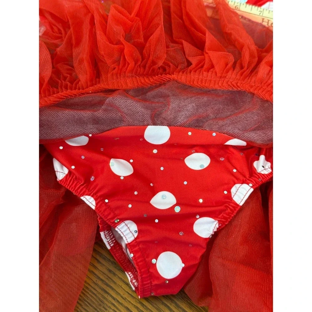 A Wish Come True Choo Choo Ch Boogie Dance Costume Red Blue Polka Dot Sequin XSC